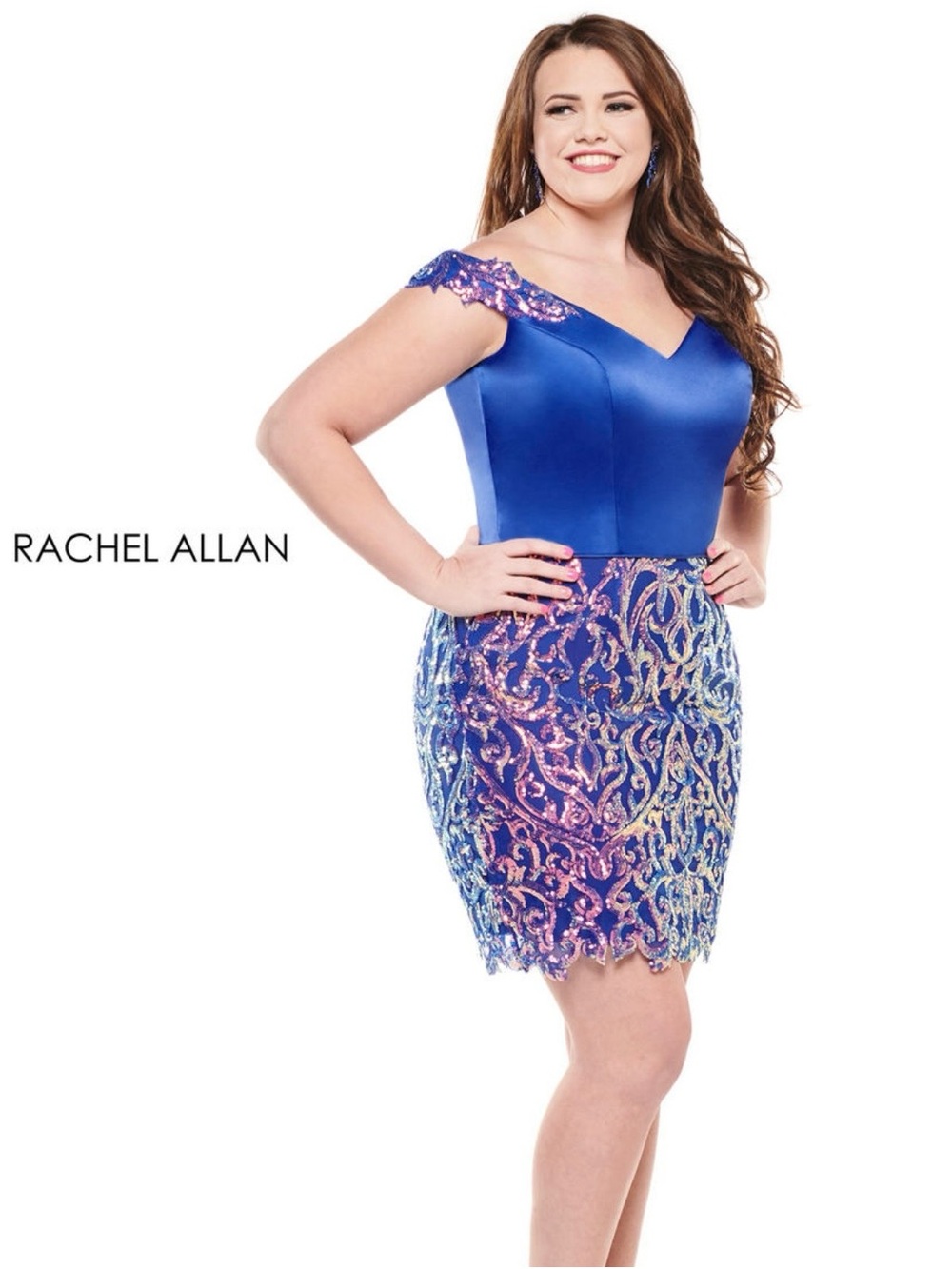 Rachel Allan Blue beaded Homecoming Dress, 14W, NWT